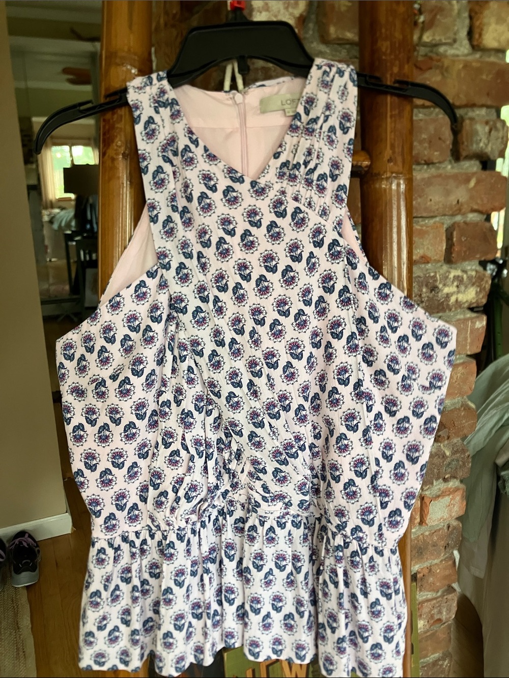 LOFT Floral Sleeveless Peplum Top — Light Pink & Navy, Size 14 - Picture 1 of 11